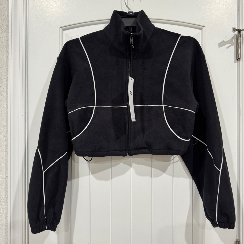 NEW Alo Yoga Polar Fleece Game Time Full Zip Jacket Black Athletic Small